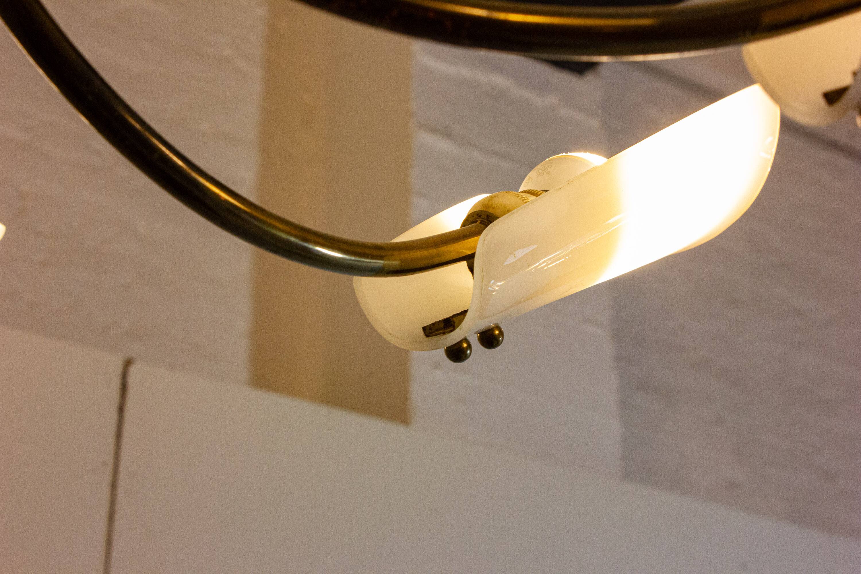 Vintage Italian radial spider chandelier with frosted shades, 1970s