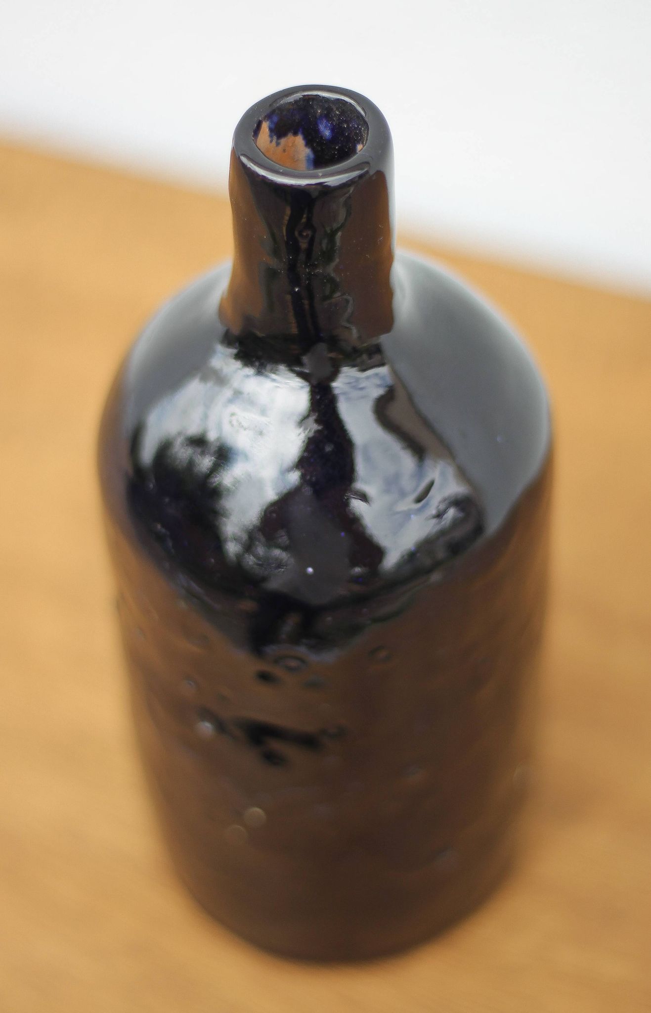 Vintage cobalt blue glazed terracotta bottle, decorative bottle