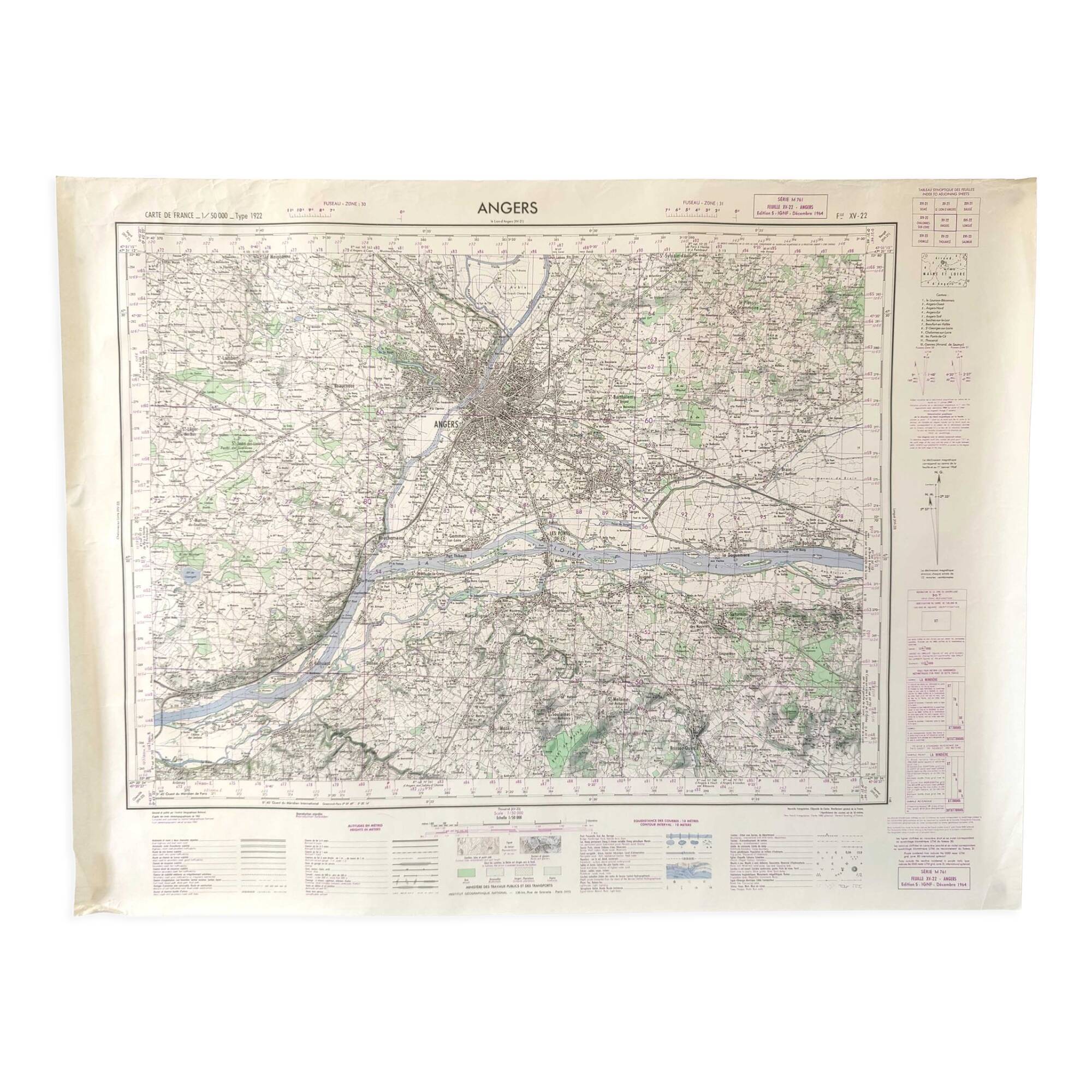 Carte vintage Angers 73x55cm