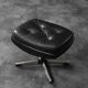 Vintage Mid-Century Scandinavian Modern Black Leather Rectangular Ottoman