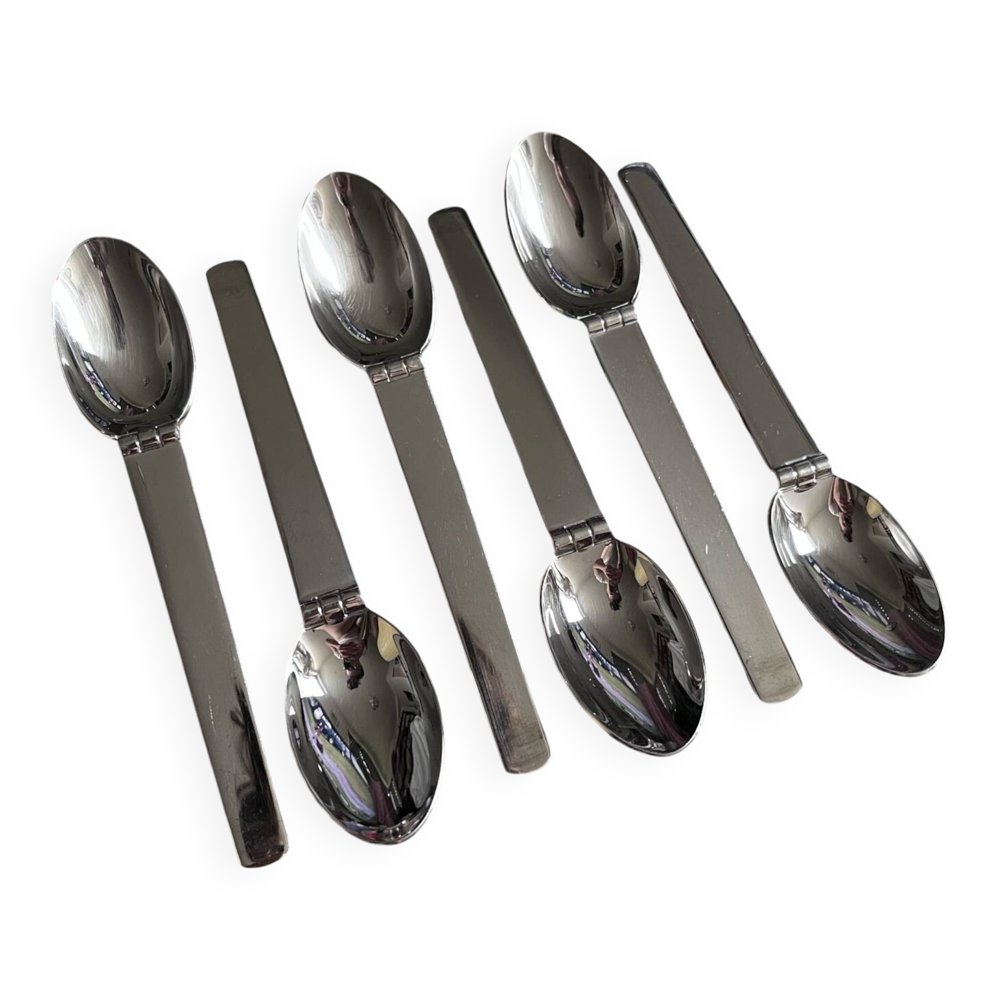 Lot de 6 cuillères de table Hermès en métal argenté, « Charnière »
