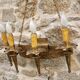 French medieval gold hand forged wrought iron 4 light hanging wall light 3894