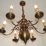 Large Vintage Bronze 6 Light Flemish Chandelier Birds Head Detail 4759