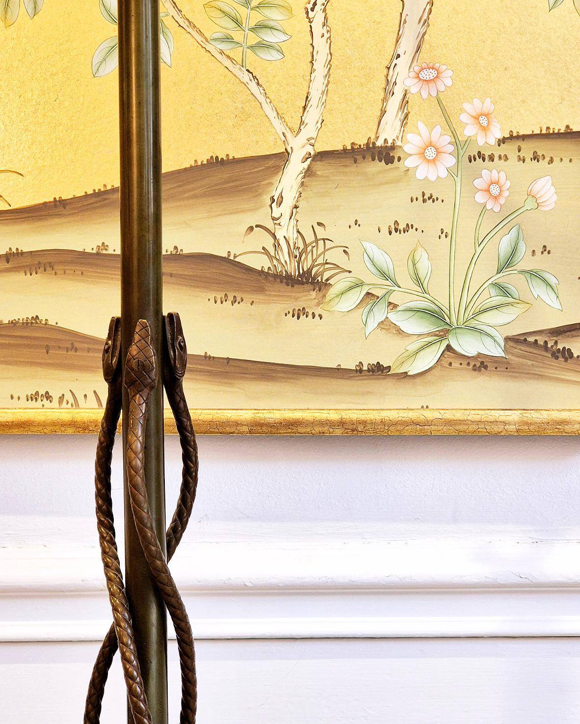 Rare and exquisite bronze floor lamp with intertwined snakes, early 1900s.
