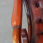 Red cowhide leather English Chesterfield armchair combined with wood