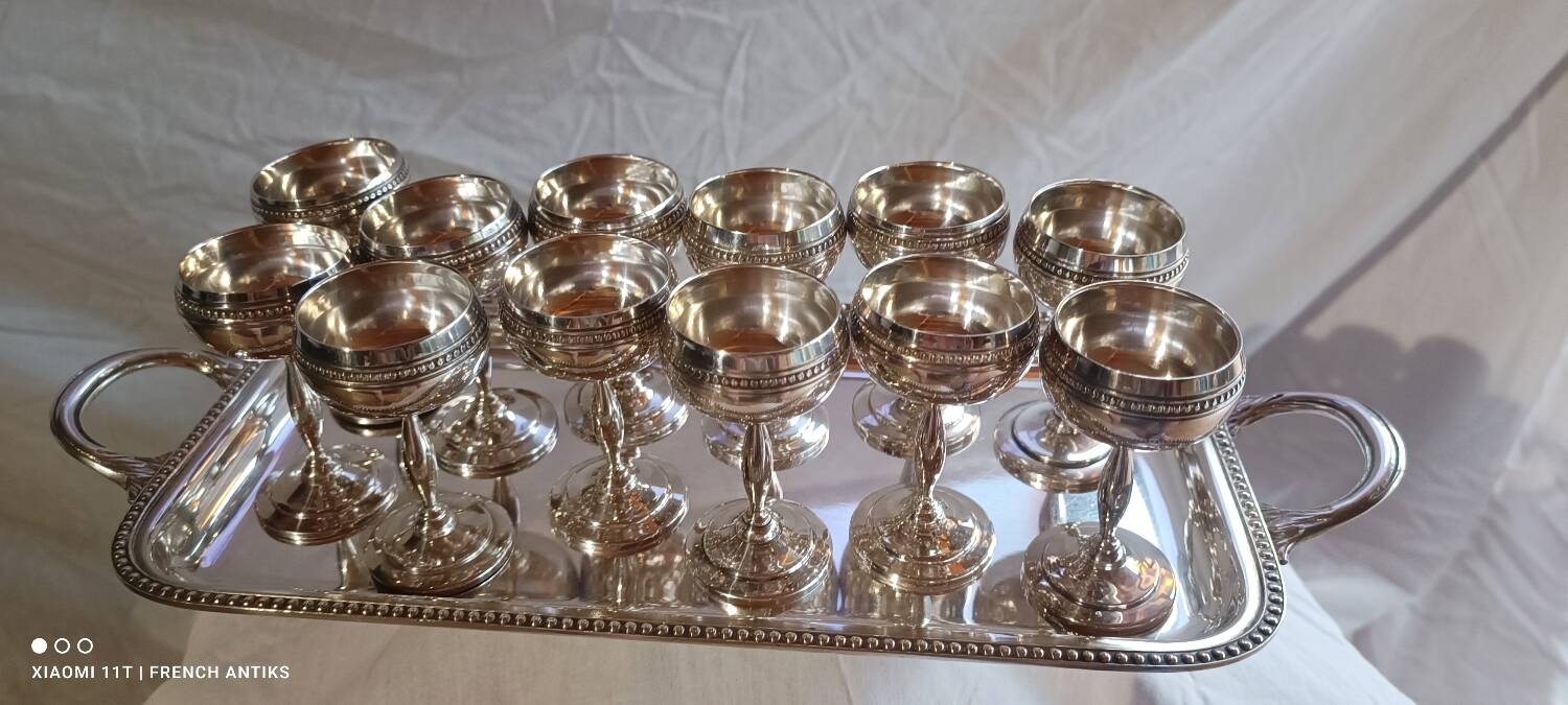 Silver-plated metal liqueur service, Roux Marquiant Silversmithing