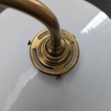 Antique smooth white opaline wall light with brass swan neck porcelain art deco 1930 diameter 25.9cm