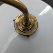 Antique smooth white opaline wall light with brass swan neck porcelain art deco 1930 diameter 25.9cm