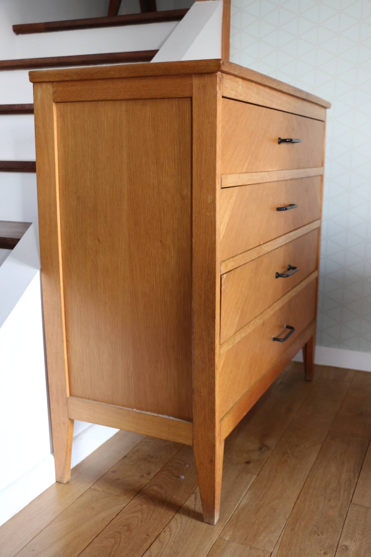 Chest of drawers with 4 drawers, light oak, 1960s