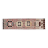 Tapis couloir en laine turc Oushak vintage rose fait main 87x383