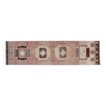 Pink Vintage Oushak Turkish Handmade Wool Runner Rug 87x383