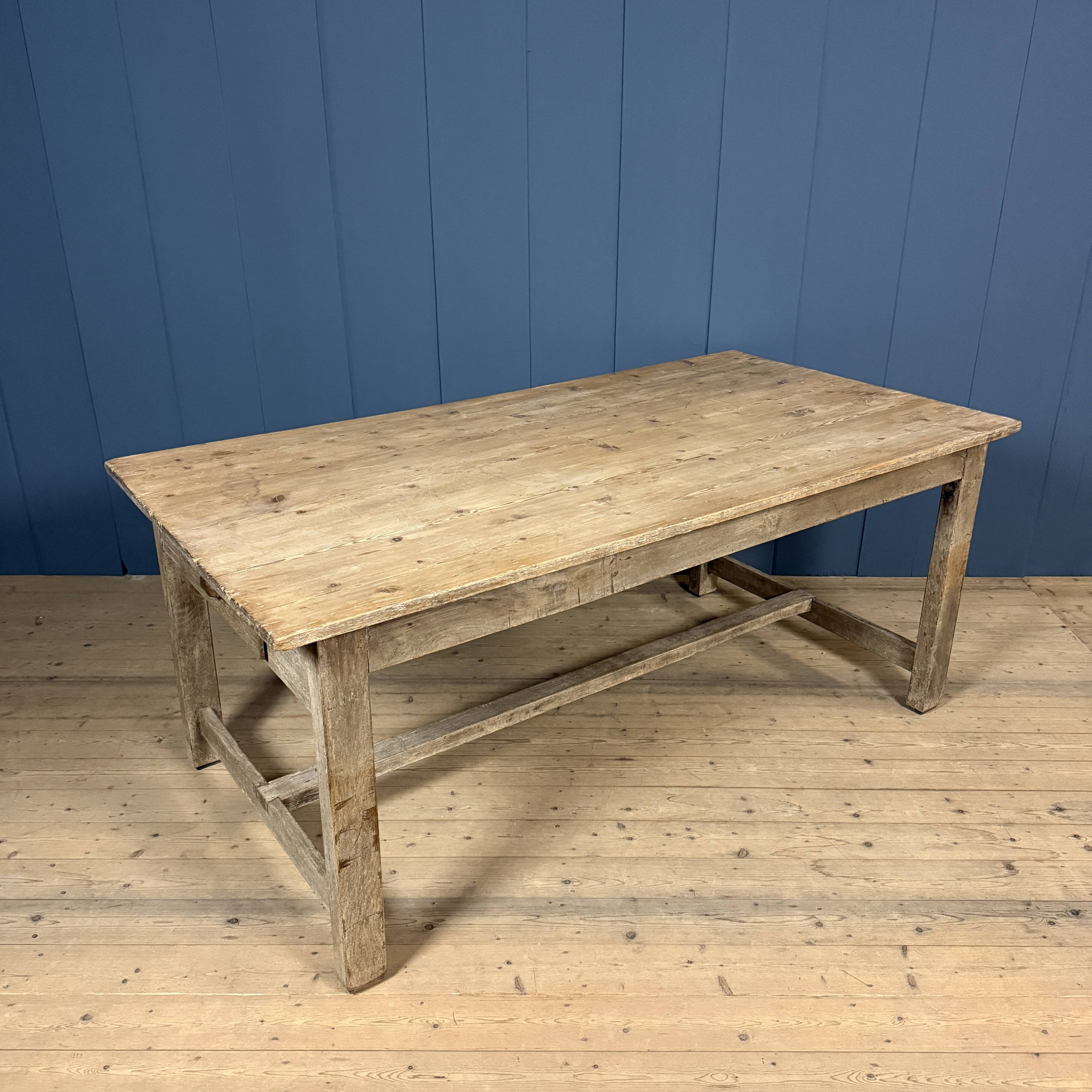 French farmhouse dining table with pine top and oak base