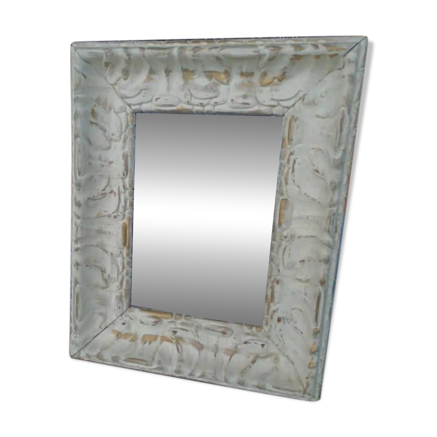 Miroir vintage bois et enduit