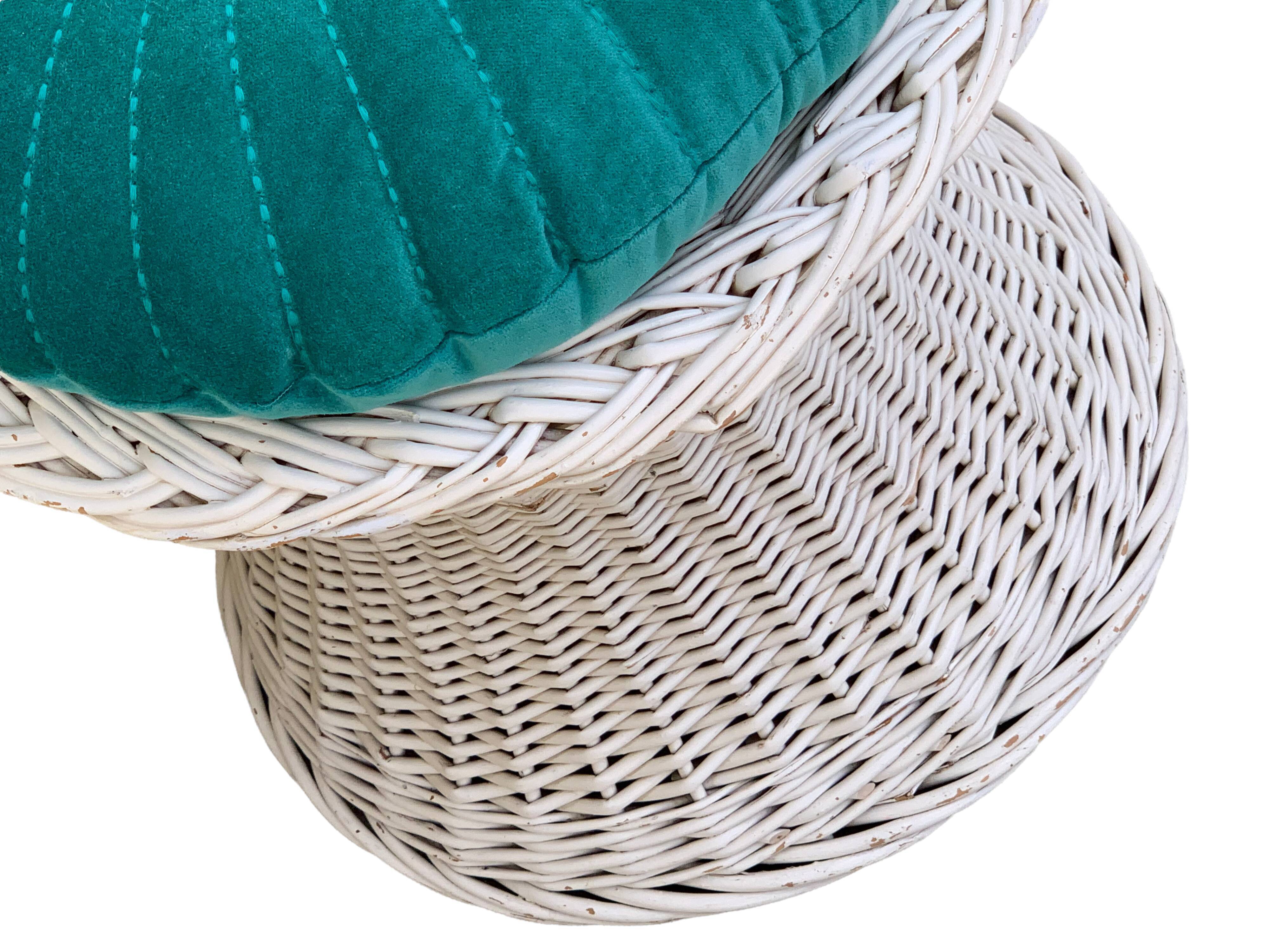 Vintage woven wicker stool 1950