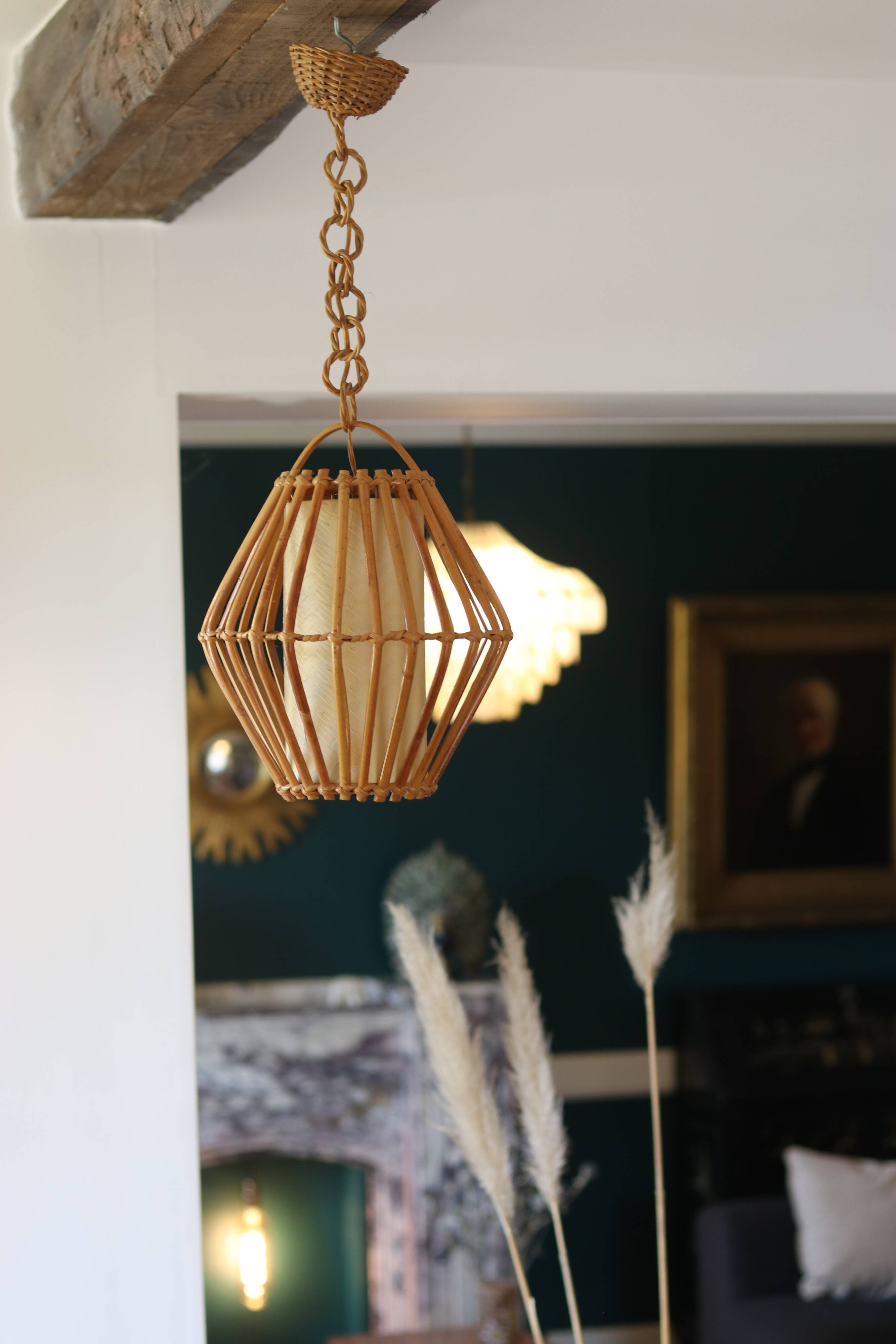 Vintage rattan pendant light, 1960s