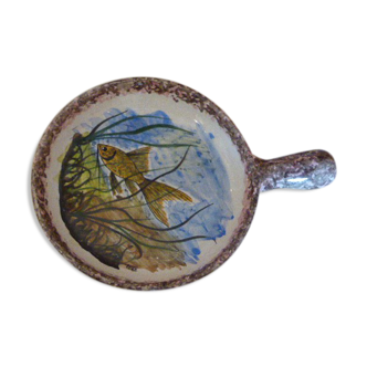 Poelon en ceramique peint a la main, Ile d'oleron vintage 1960