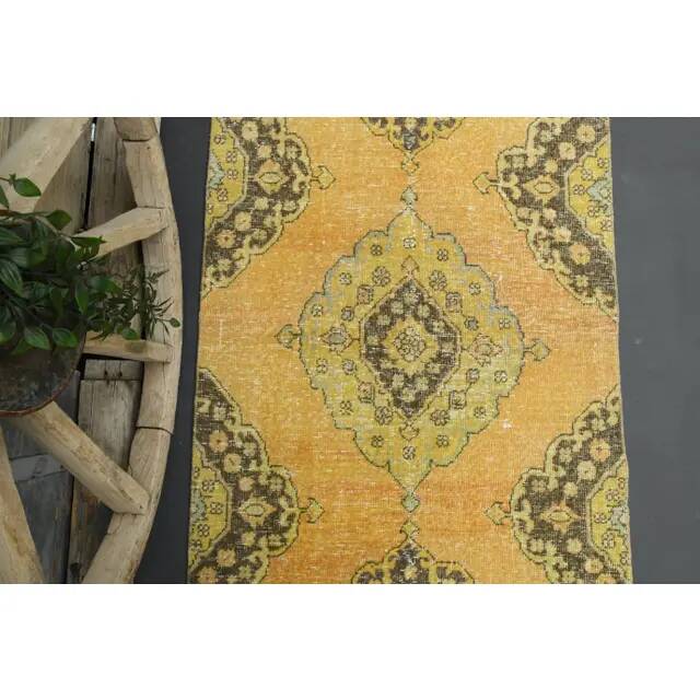 1970s Vintage Turkish Hand-Knotted Wool Cotton Orange Runner Rug 92x390
