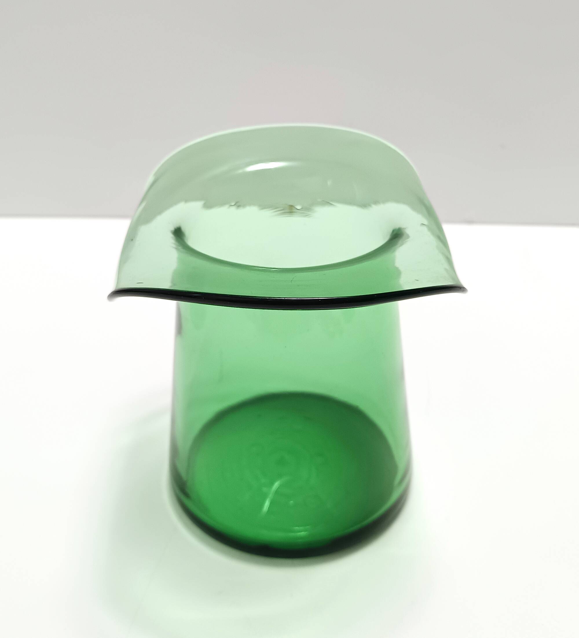 Cylindrical Green Hand-Blown Glass Vase, Empoli, Italy