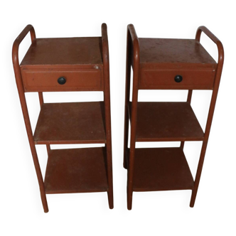 Pair of metal boarding school bedside tables 1960