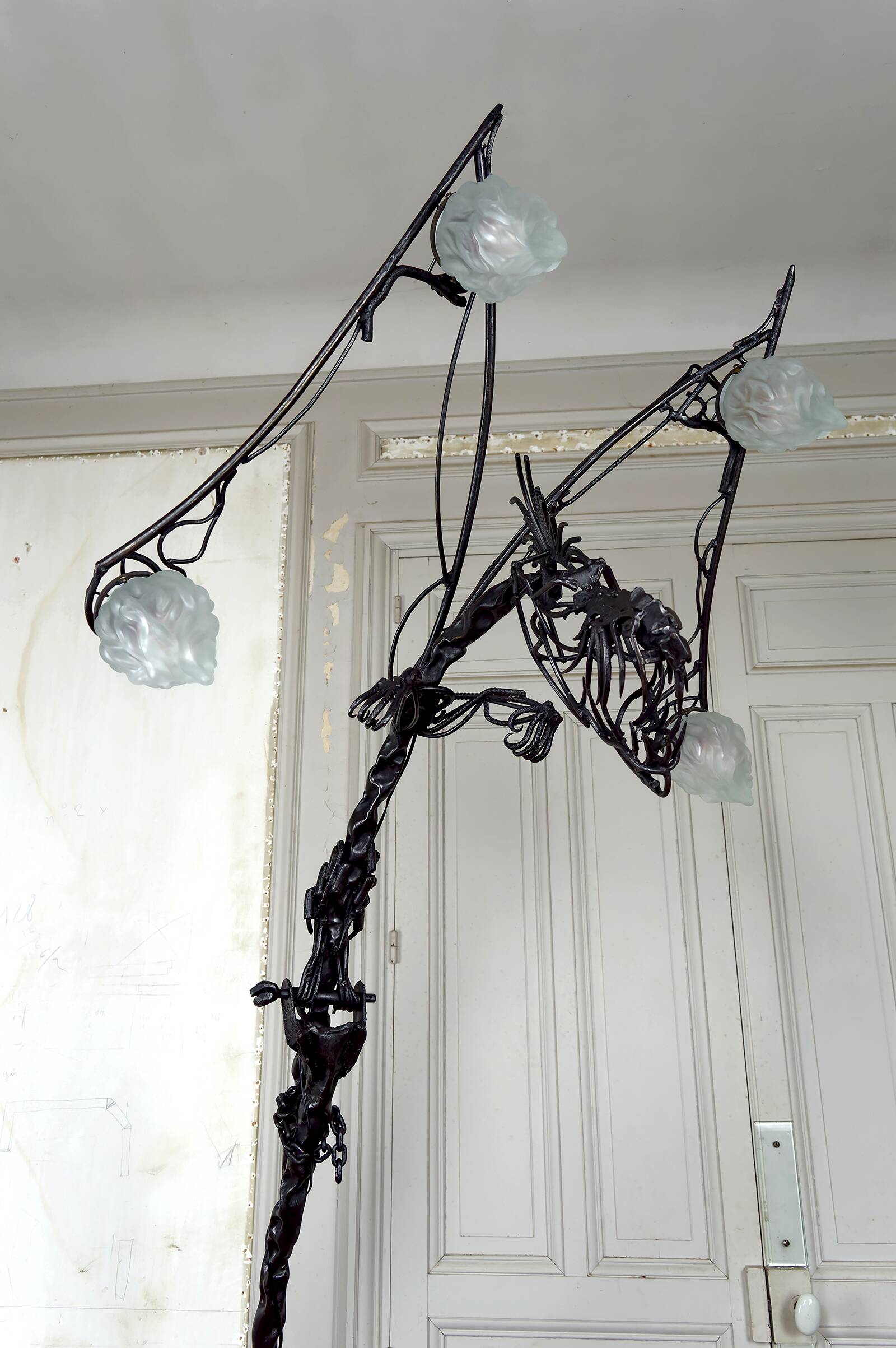 Brutalist sculptural wrought iron Dragon floor lamp, France
