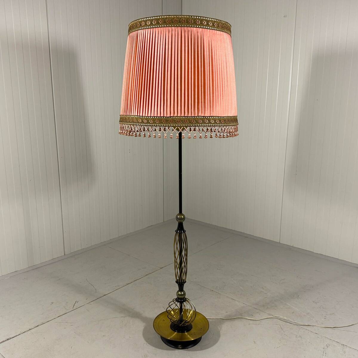 Austrian brass floor lamp pleated lampshade 1940-50’s
