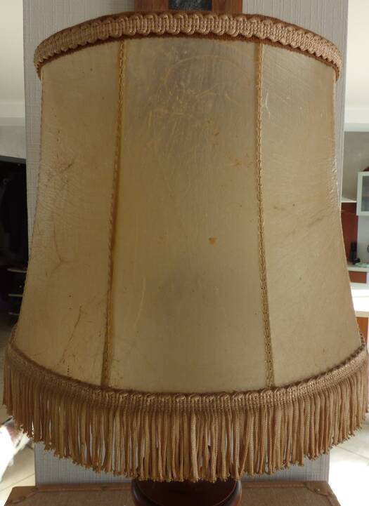 Cherry wood lamp and its leather shade