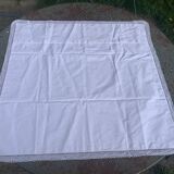 Large pillowcase, white cotton, lined with lace and monogrammed, closed with mother-of-pearl buttons