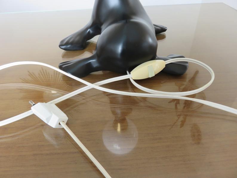 Lamp " black sea lion " white opaline ball 70s