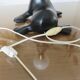 Lamp " black sea lion " white opaline ball 70s