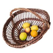Vintage wicker basket with openwork, sun weaving and large handle.