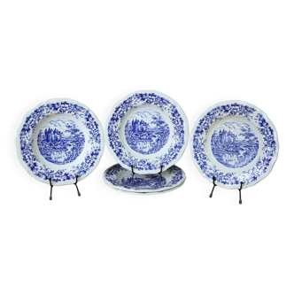 5 vintage Sarreguemines hollow plates, Castle model