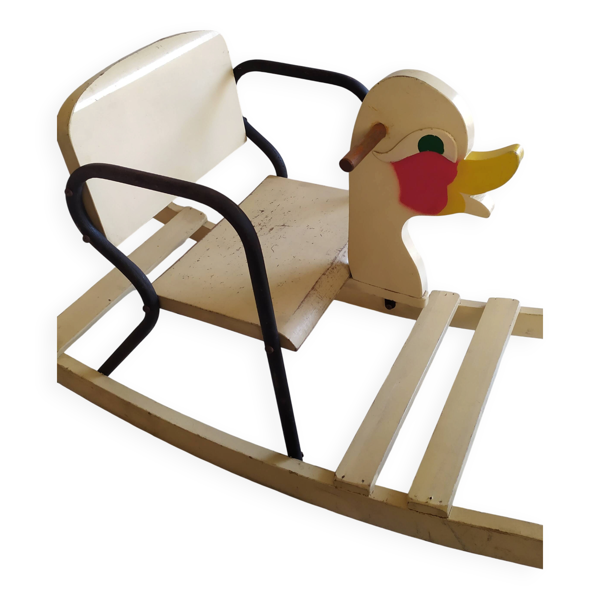 Magnificent and rare vintage rocking duck from the 1950s.