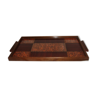 Plateau art déco de 1930/40 en bois marqueterie