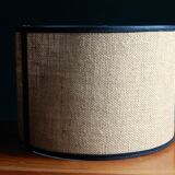 Large cylindrical lampshade in vintage burlap