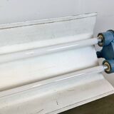 Blue industrial hanging tube light from polam gdansk, 1970s