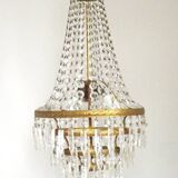 1900s Brass and Crystal Cascade Chandelier