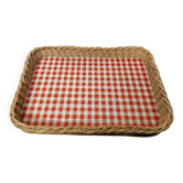 Rectangular Wicker Tray with Vichy Decor L: 44 cm Vintage