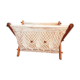 Bohemian magazine holder in macramé and pearls, 60s