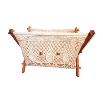 Porte-revue bohème en macramé et perles, années 60