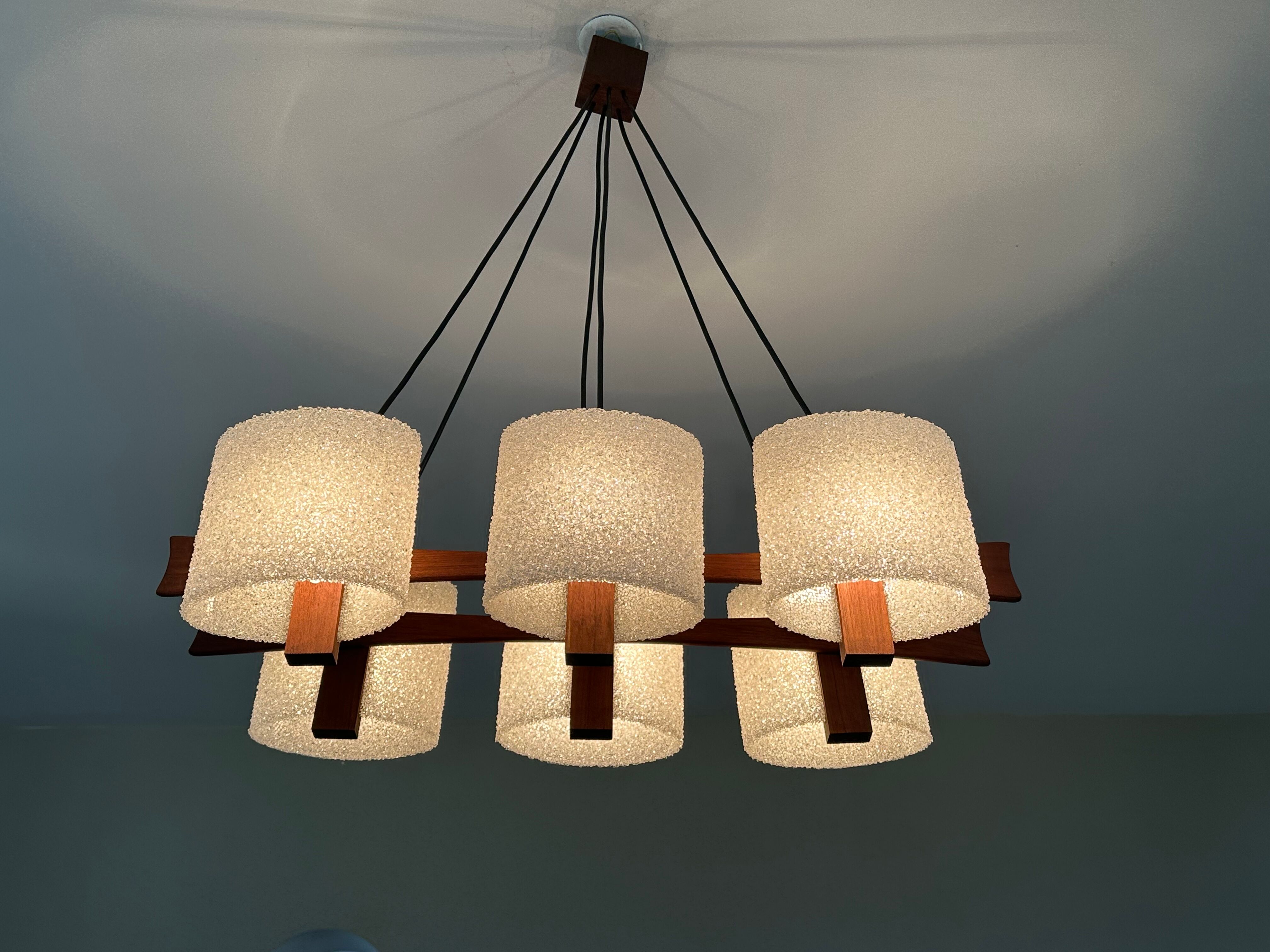 Teak chandelier and vintage design wall lamp 60 years