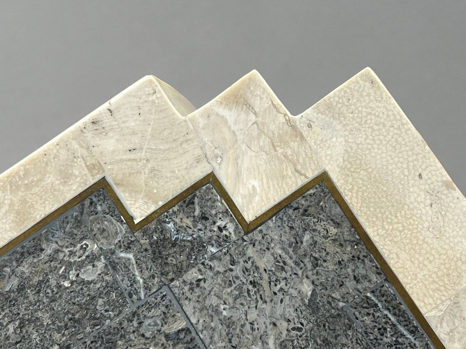 Vintage sideboard in stone and brass marquetry, 1980s