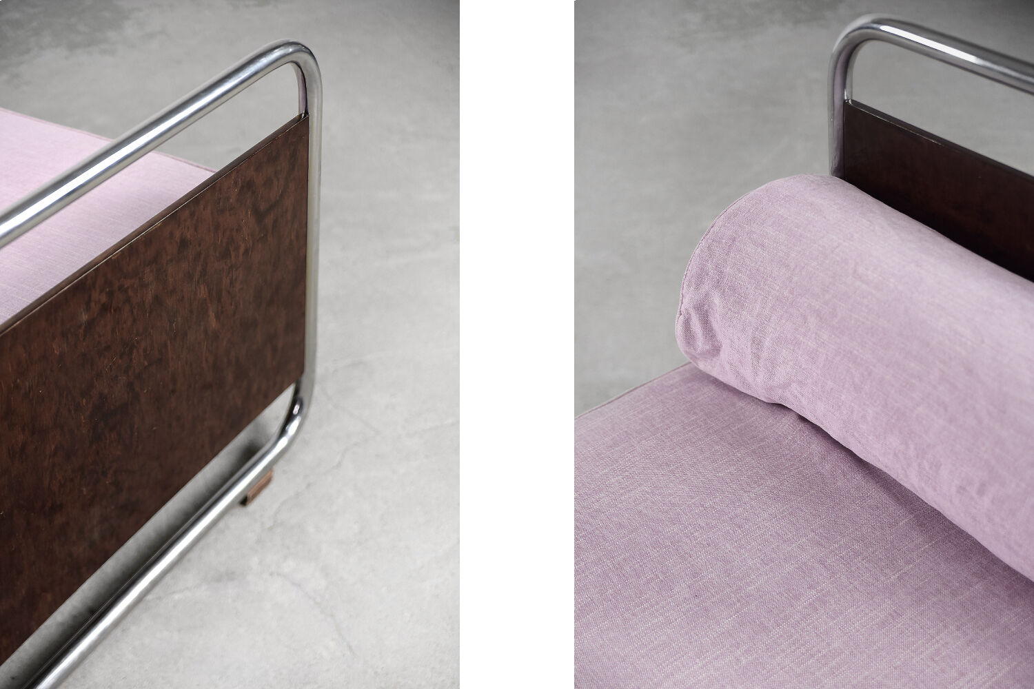 Vintage Art Déco Streamline Burled Wood Tubular Steel Bauhaus Bed, 1920s