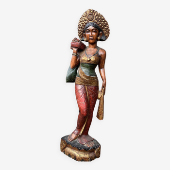 Gande sculpture sur bois femme Balinaise Bali Art asiatique 1980s