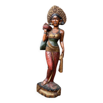 Gande sculpture sur bois femme Balinaise Bali Art asiatique 1980s