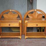 Paire de table rotin Maugrion pour Roche Bobois, table de chevet rotin