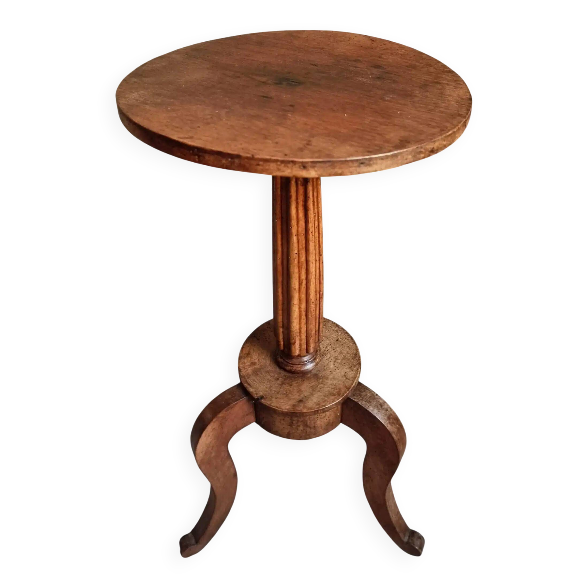 Louis XVI antique guéridon, round pedestal table, solid walnut, circa 1900.