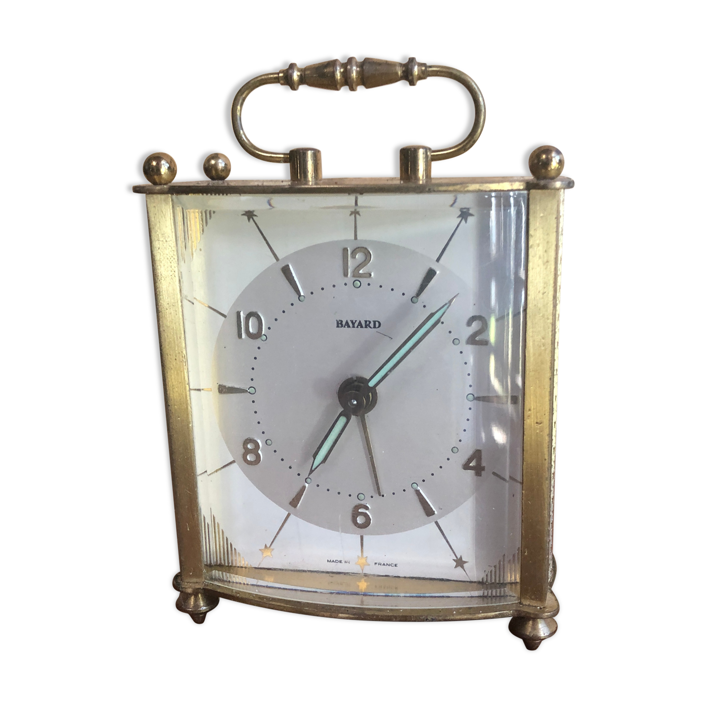 Old pendulum officer bayard brass background white + handle vintage decoration