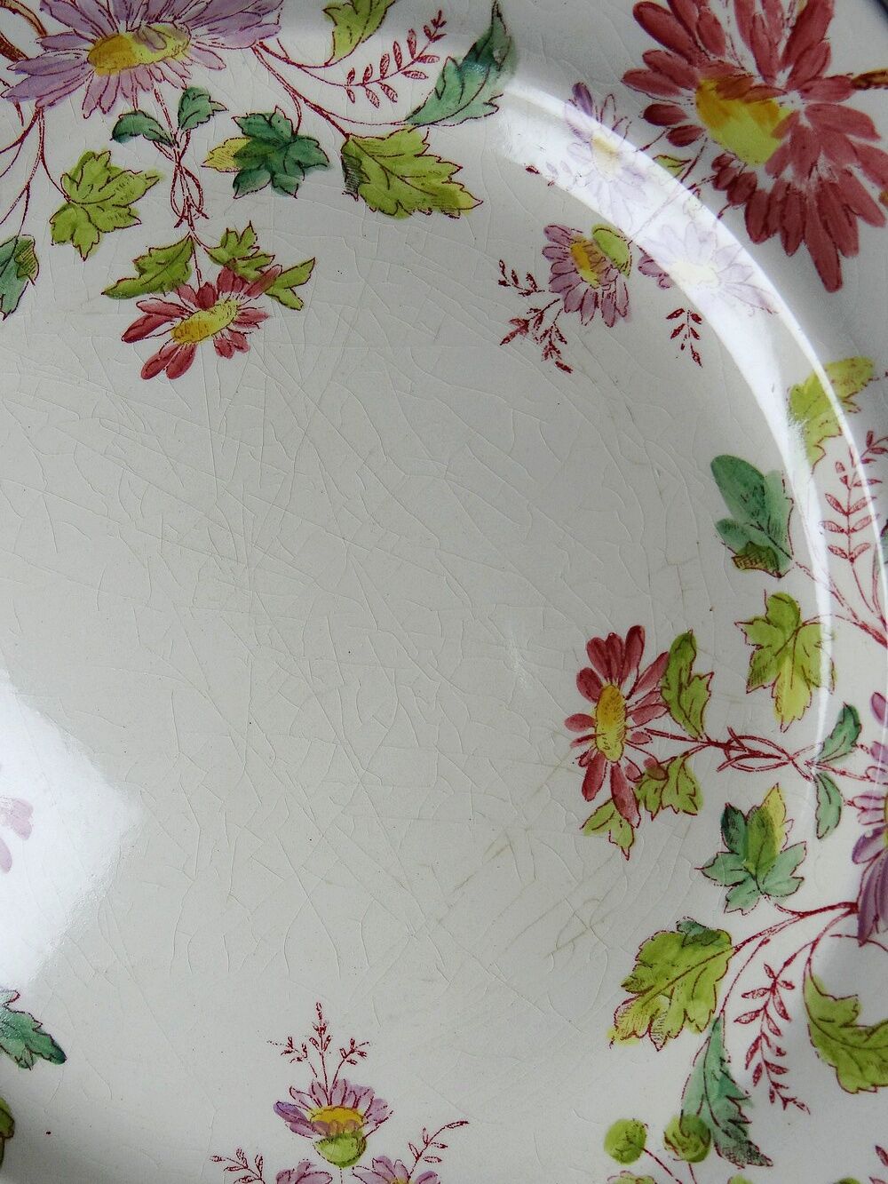4 antique dessert plates Longchamp Daisies ironstone polychrome