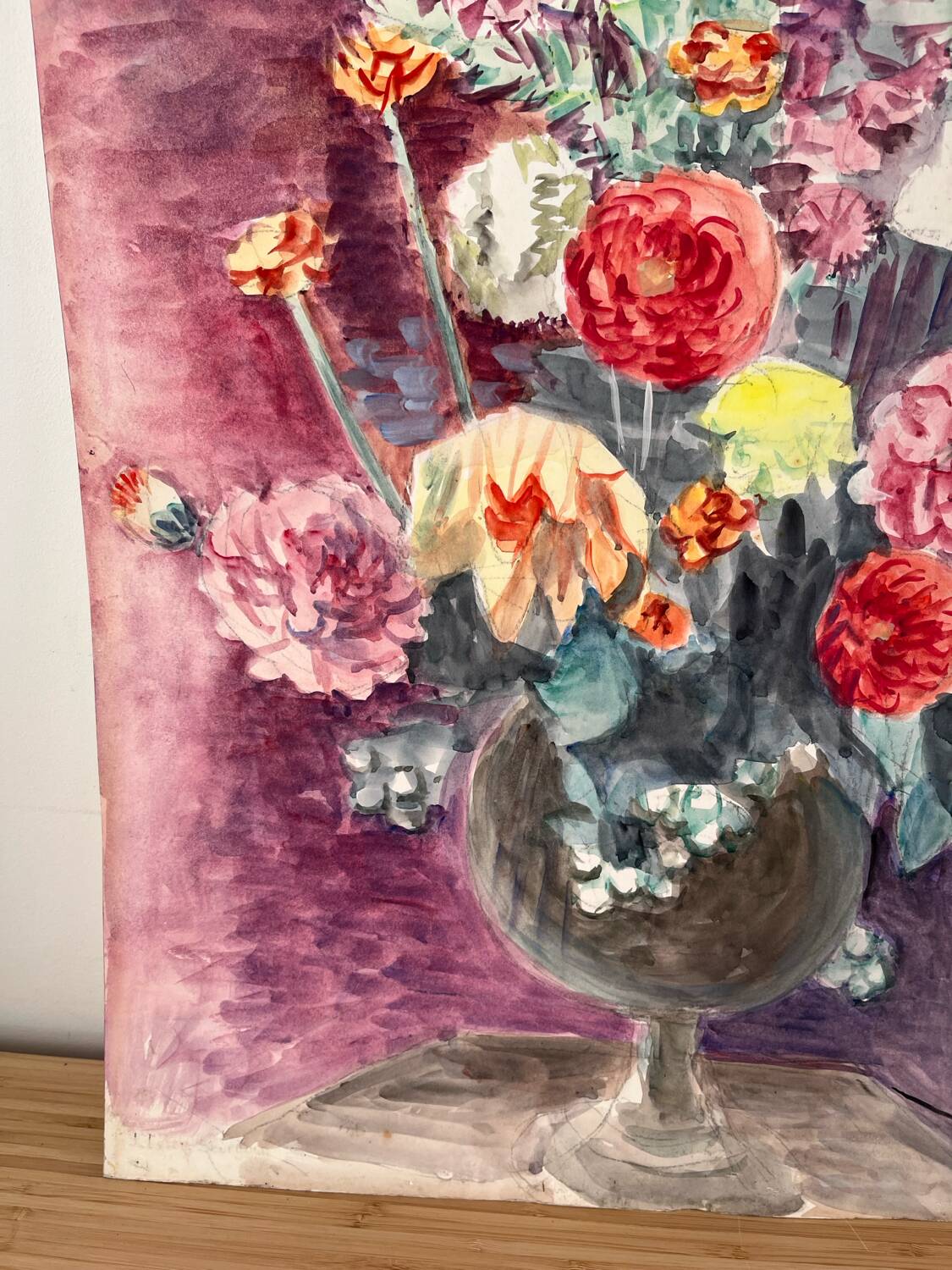 Summer flower bouquet, watercolour on double-sided paper.