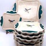 Dessert service in Petits Oiseaux slip, 9 plates